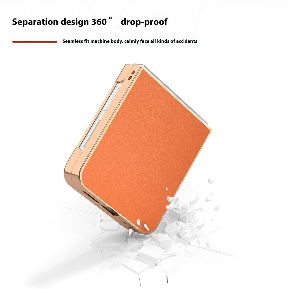 For Samsung Galaxy Z Flip7 FE 5G / Z Flip6 5G Case Electroplating Edge PU Leather Coated PC Phone Cover - Orange