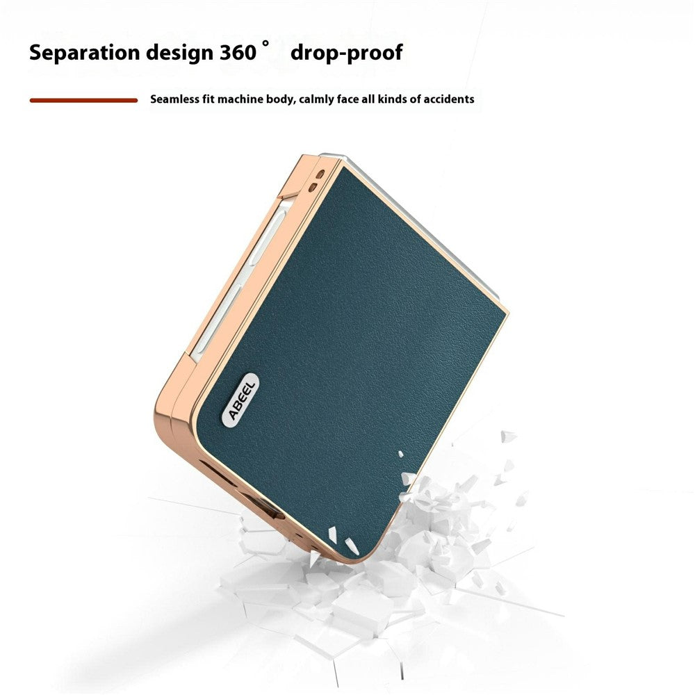 ABEEL For Samsung Galaxy Z Flip7 FE 5G / Z Flip6 5G Case Electroplating Edge Genuine Cow Leather+PC Phone Cover - Green