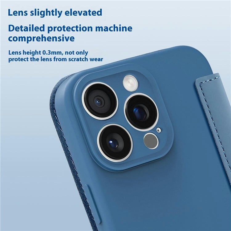 For iPhone 16 Pro Case Card Holder Kickstand Liquid Silicone Phone Cover - Red