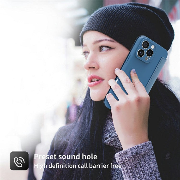 For iPhone 16 Pro Case Card Holder Kickstand Liquid Silicone Phone Cover - Red