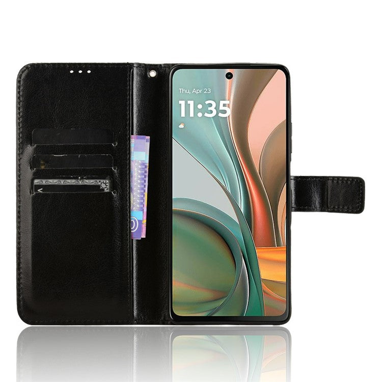 For Motorola Moto G75 5G Case Crazy Horse Texture PU Leather Phone Wallet Cover - Black