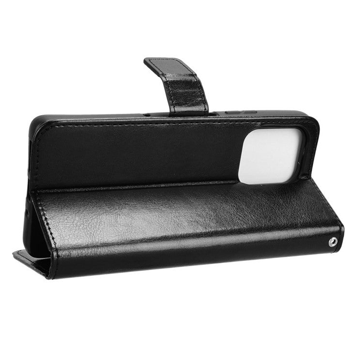 For Motorola Moto G75 5G Case Crazy Horse Texture PU Leather Phone Wallet Cover - Black