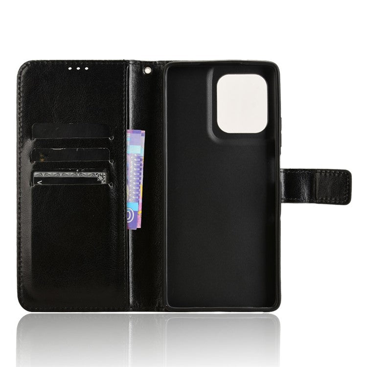 For Motorola Moto G75 5G Case Crazy Horse Texture PU Leather Phone Wallet Cover - Black