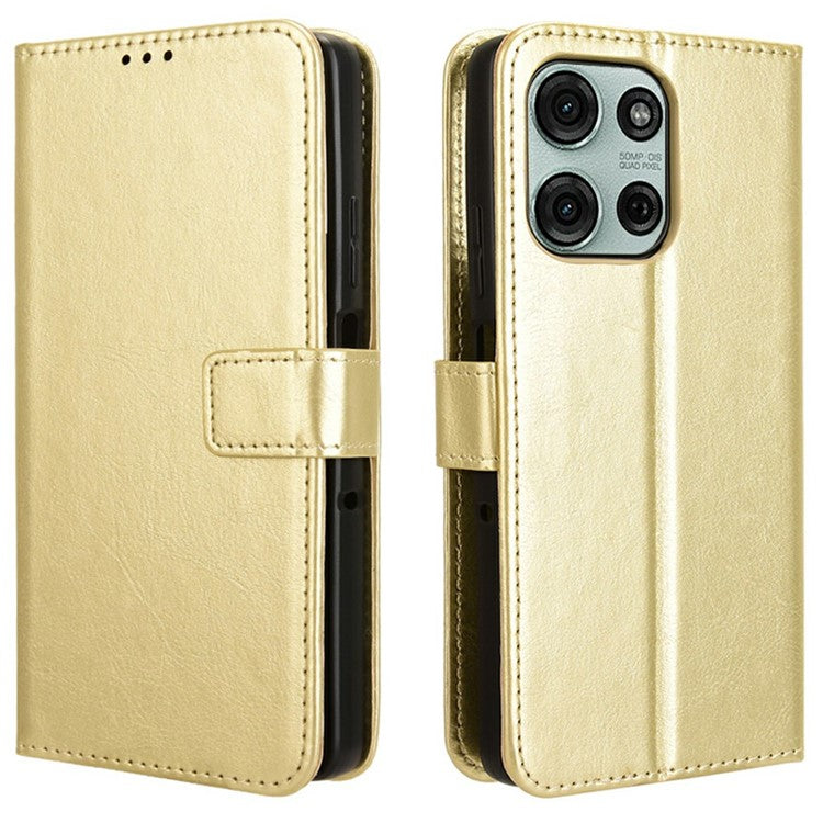 For Motorola Moto G75 5G Case Crazy Horse Texture PU Leather Phone Wallet Cover - Gold