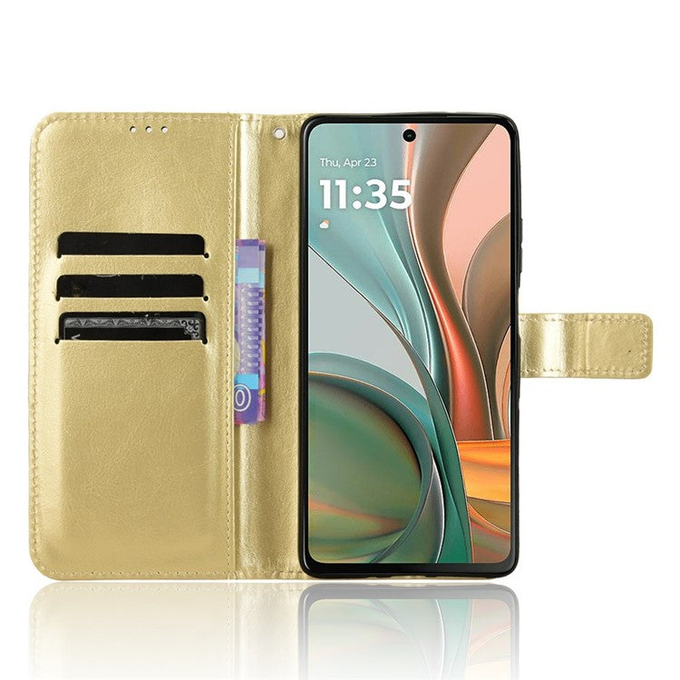 For Motorola Moto G75 5G Case Crazy Horse Texture PU Leather Phone Wallet Cover - Gold
