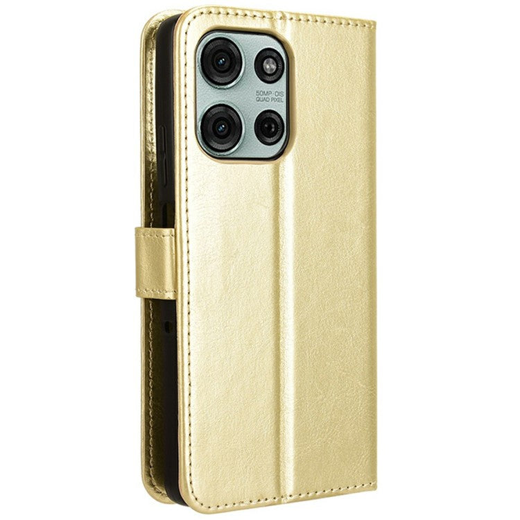 For Motorola Moto G75 5G Case Crazy Horse Texture PU Leather Phone Wallet Cover - Gold