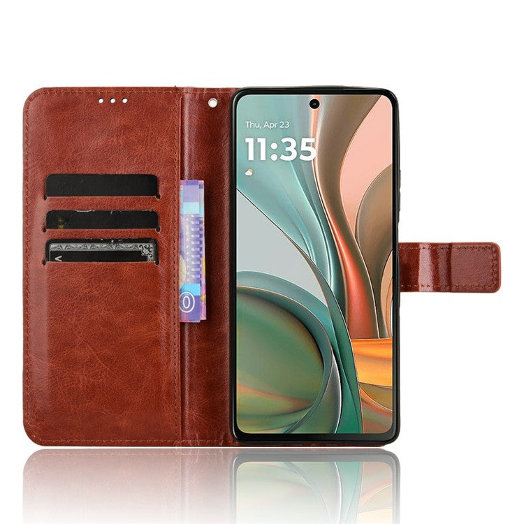 For Motorola Moto G75 5G Case Crazy Horse Texture PU Leather Phone Wallet Cover - Brown