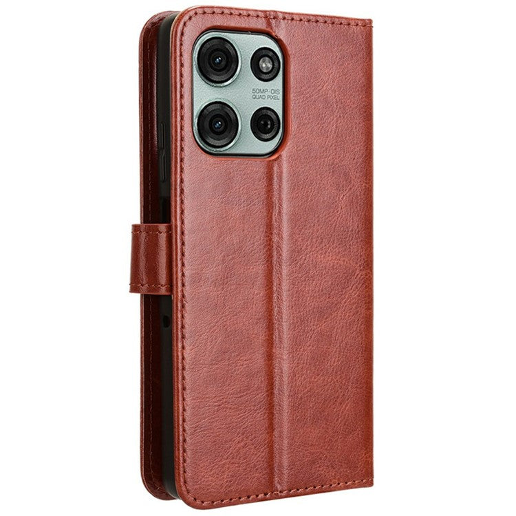 For Motorola Moto G75 5G Case Crazy Horse Texture PU Leather Phone Wallet Cover - Brown