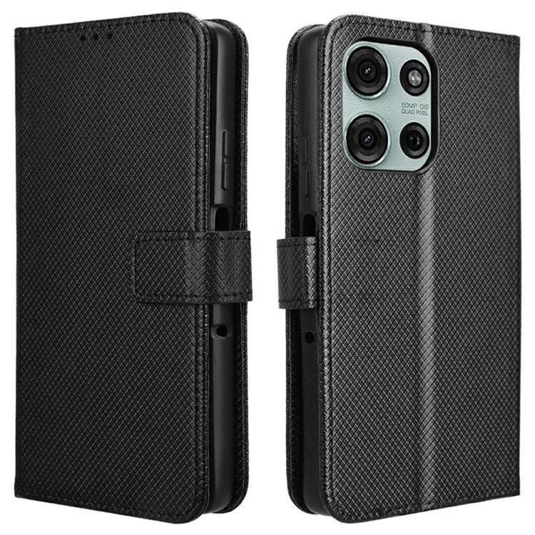 For Motorola Moto G75 5G Case PU Leather Diamond Texture Wallet Phone Cover - Black