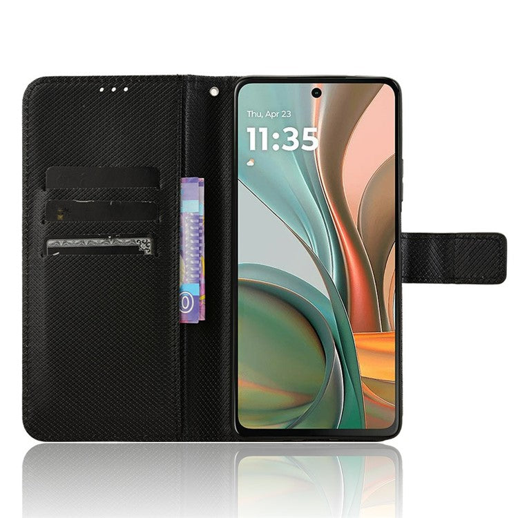 For Motorola Moto G75 5G Case PU Leather Diamond Texture Wallet Phone Cover - Black