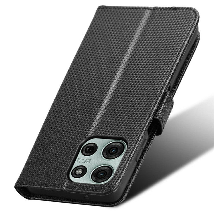 For Motorola Moto G75 5G Case PU Leather Diamond Texture Wallet Phone Cover - Black