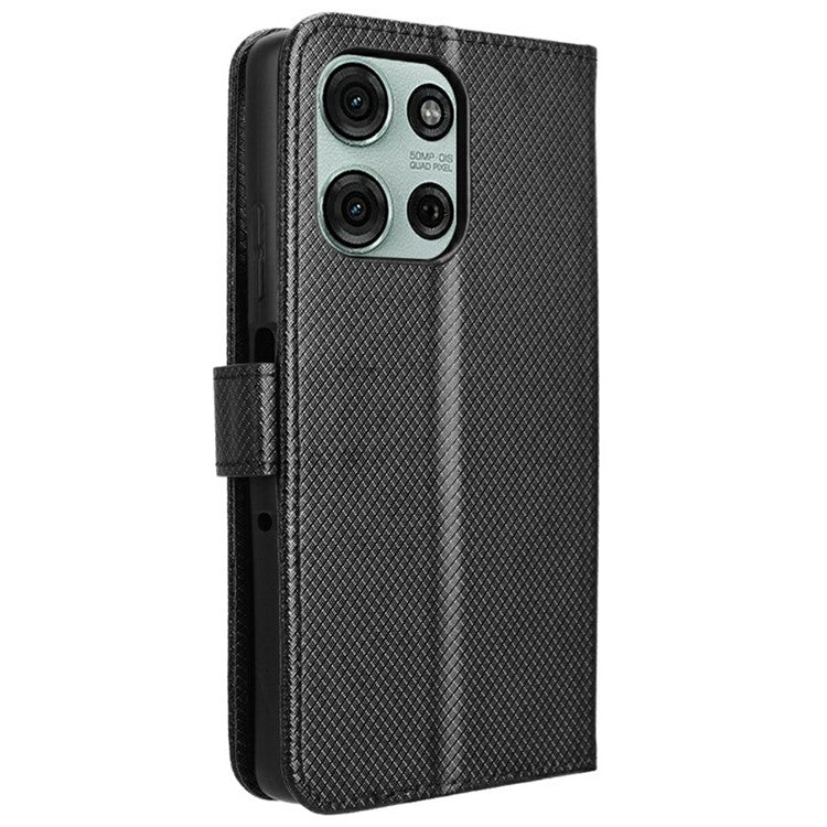 For Motorola Moto G75 5G Case PU Leather Diamond Texture Wallet Phone Cover - Black
