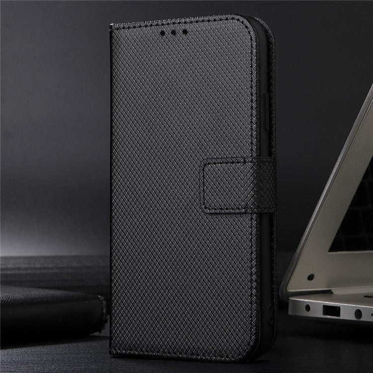 For Motorola Moto G75 5G Case PU Leather Diamond Texture Wallet Phone Cover - Black