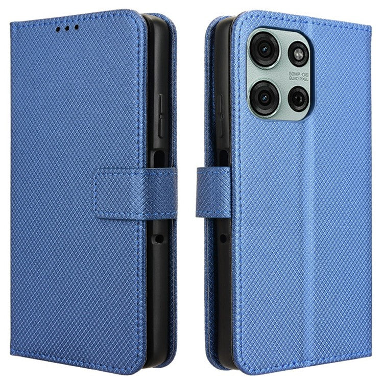 For Motorola Moto G75 5G Case PU Leather Diamond Texture Wallet Phone Cover - Blue