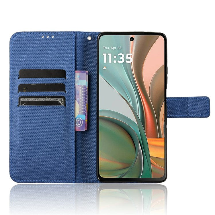For Motorola Moto G75 5G Case PU Leather Diamond Texture Wallet Phone Cover - Blue