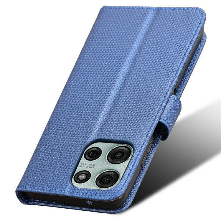 For Motorola Moto G75 5G Case PU Leather Diamond Texture Wallet Phone Cover - Blue