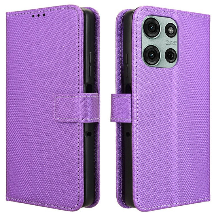For Motorola Moto G75 5G Case PU Leather Diamond Texture Wallet Phone Cover - Purple