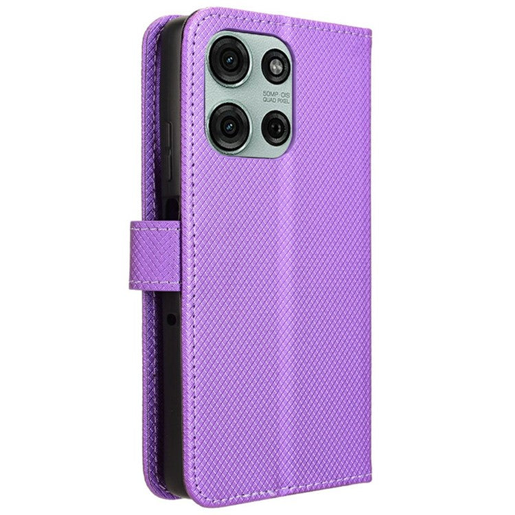 For Motorola Moto G75 5G Case PU Leather Diamond Texture Wallet Phone Cover - Purple