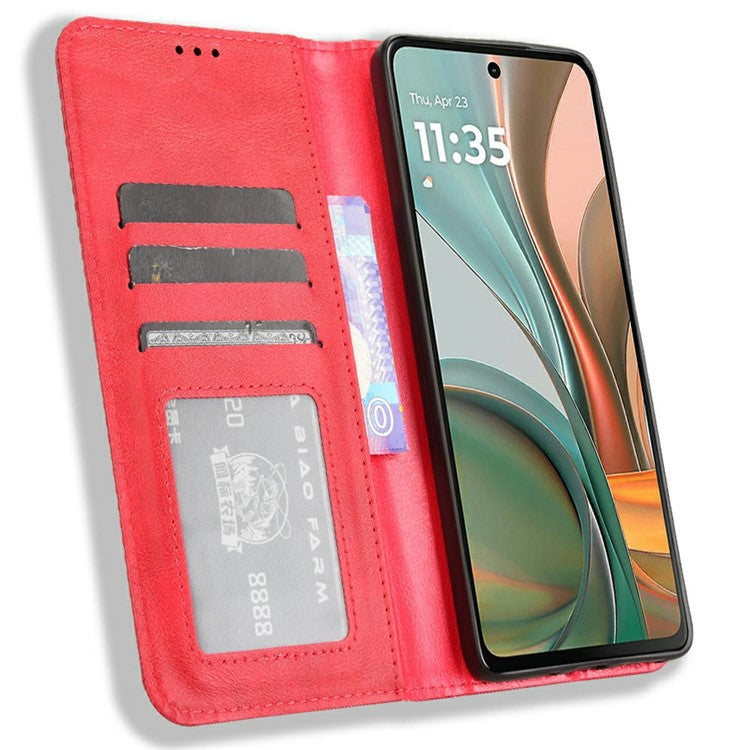 For Motorola Moto G75 5G Leather Case Wallet Stand Retro Texture Phone Cover - Red