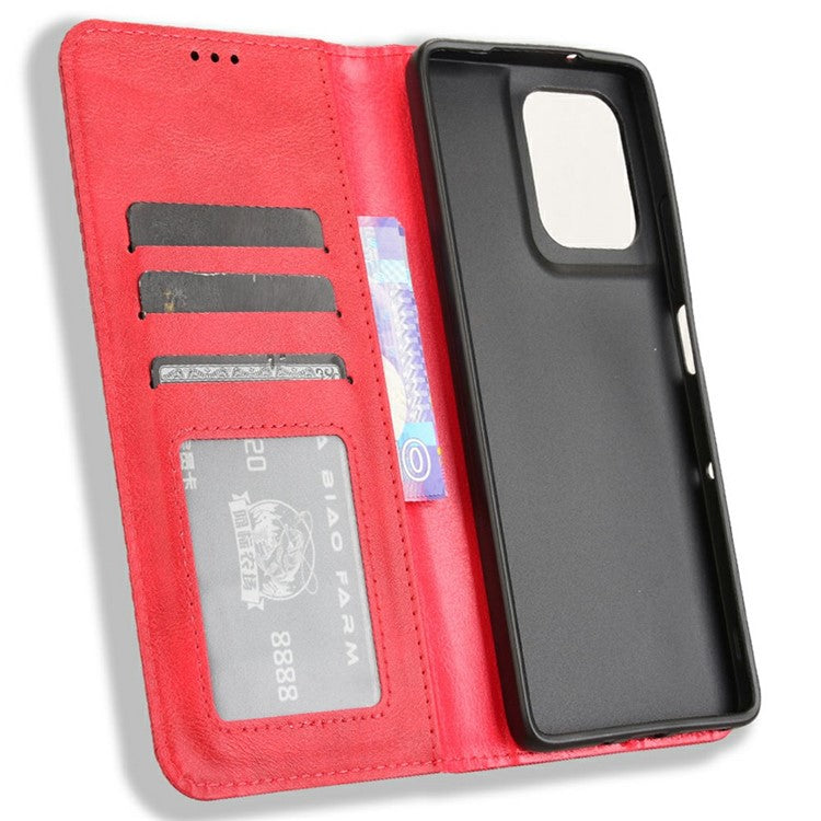 For Motorola Moto G75 5G Leather Case Wallet Stand Retro Texture Phone Cover - Red