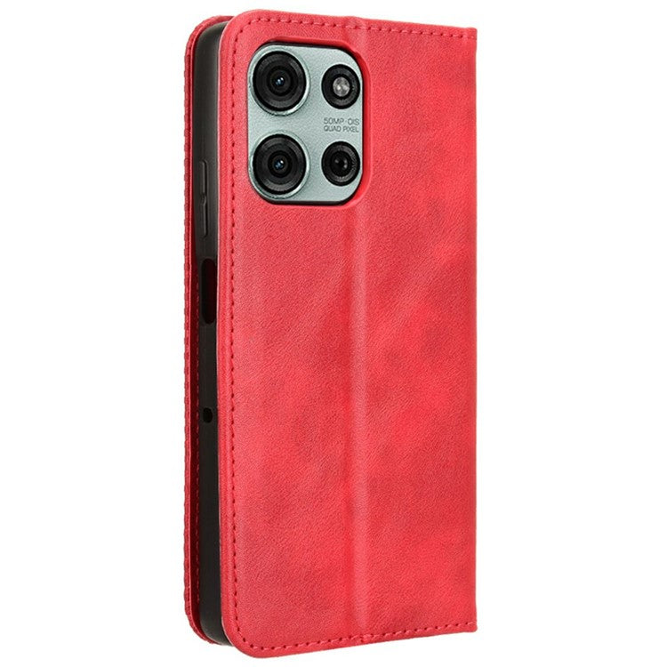 For Motorola Moto G75 5G Leather Case Wallet Stand Retro Texture Phone Cover - Red