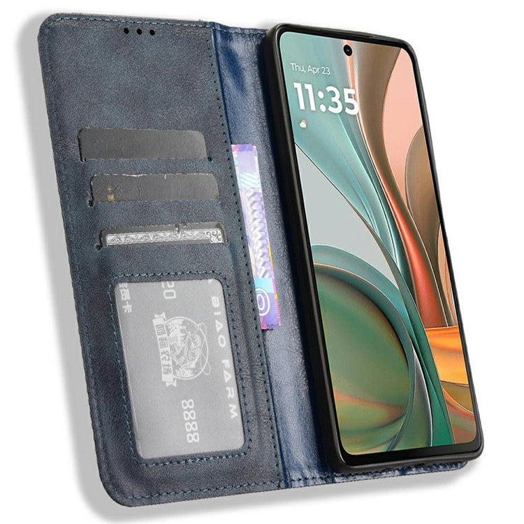 For Motorola Moto G75 5G Leather Case Wallet Stand Retro Texture Phone Cover - Blue