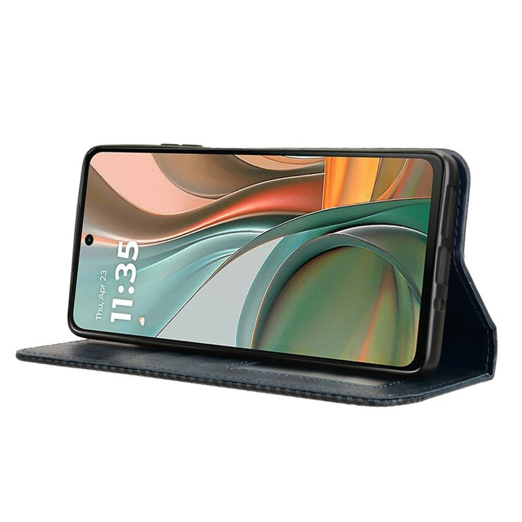 For Motorola Moto G75 5G Leather Case Wallet Stand Retro Texture Phone Cover - Blue