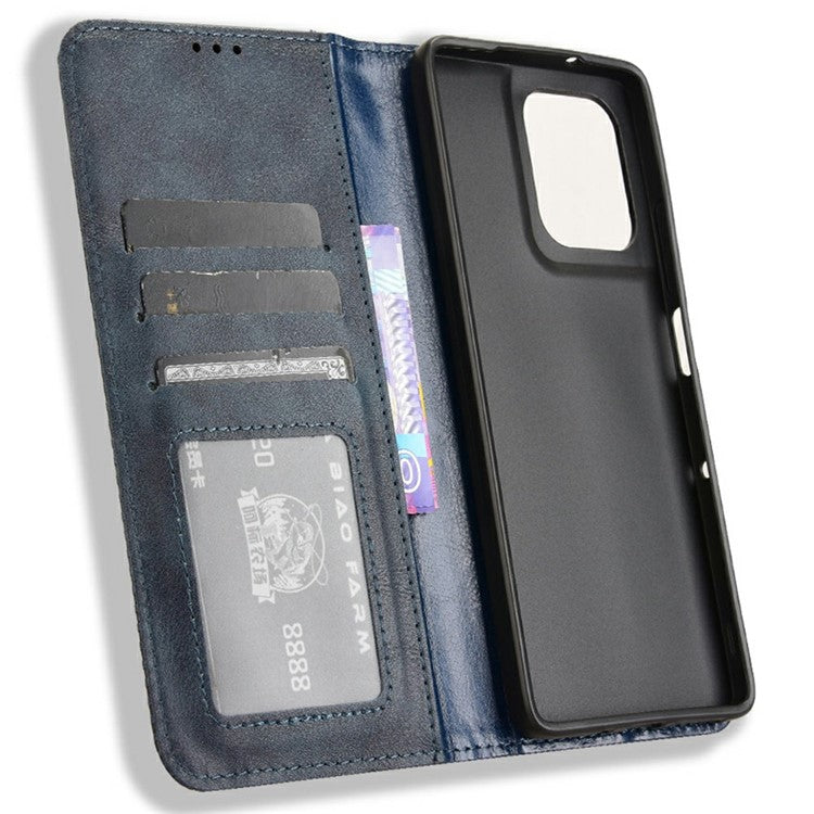 For Motorola Moto G75 5G Leather Case Wallet Stand Retro Texture Phone Cover - Blue