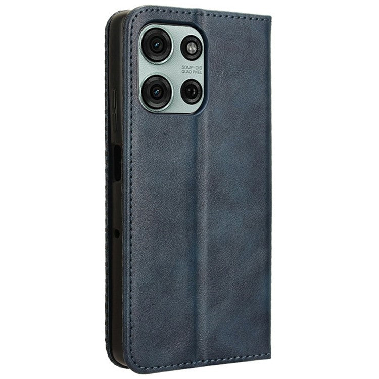 For Motorola Moto G75 5G Leather Case Wallet Stand Retro Texture Phone Cover - Blue