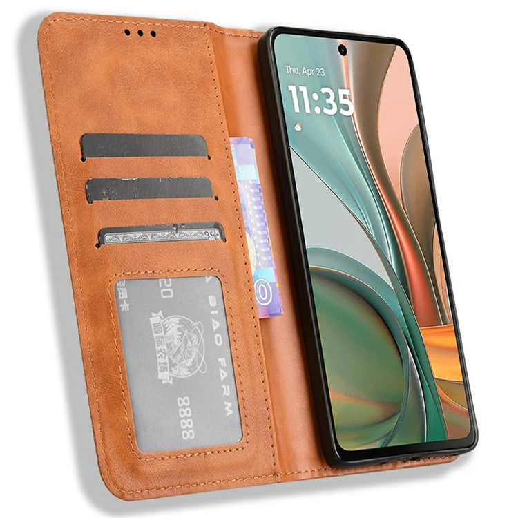 For Motorola Moto G75 5G Leather Case Wallet Stand Retro Texture Phone Cover - Brown
