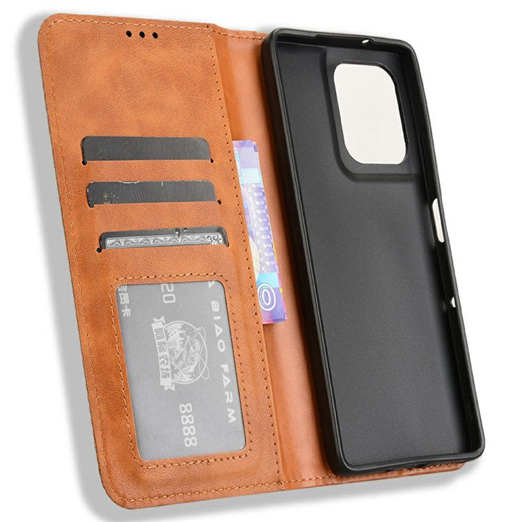 For Motorola Moto G75 5G Leather Case Wallet Stand Retro Texture Phone Cover - Brown