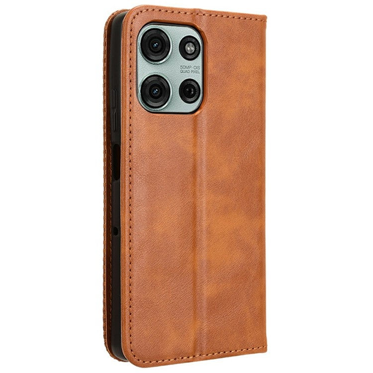 For Motorola Moto G75 5G Leather Case Wallet Stand Retro Texture Phone Cover - Brown