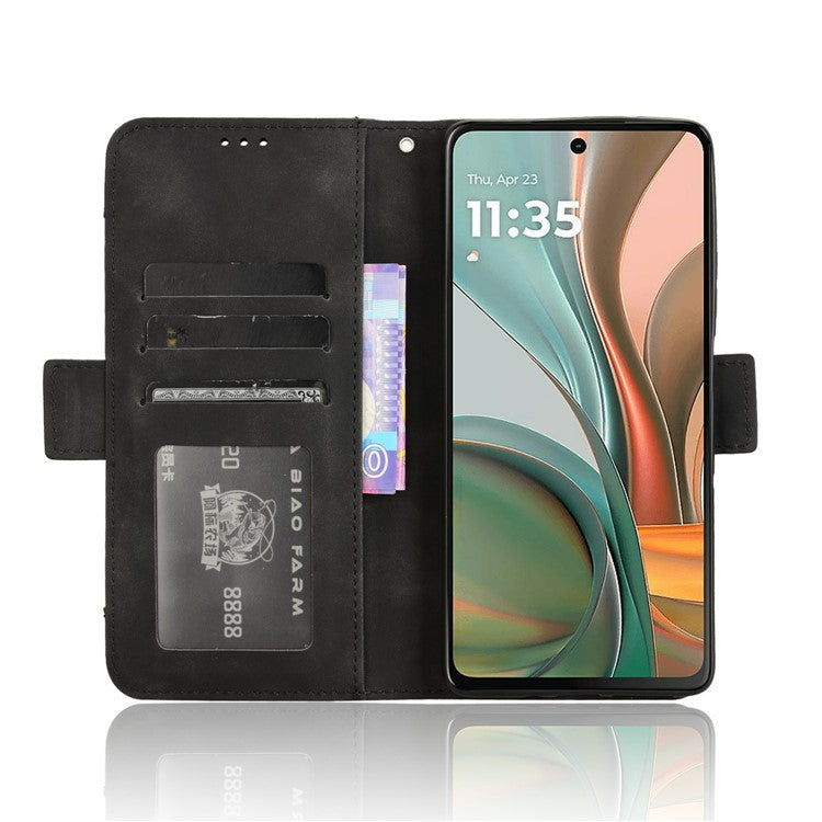 For Motorola Moto G75 5G Leather Case Phone Wallet Cover with Multiple Card Slots - Black