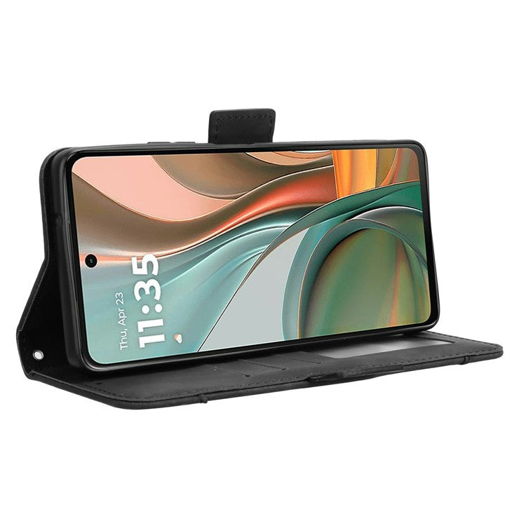 For Motorola Moto G75 5G Leather Case Phone Wallet Cover with Multiple Card Slots - Black