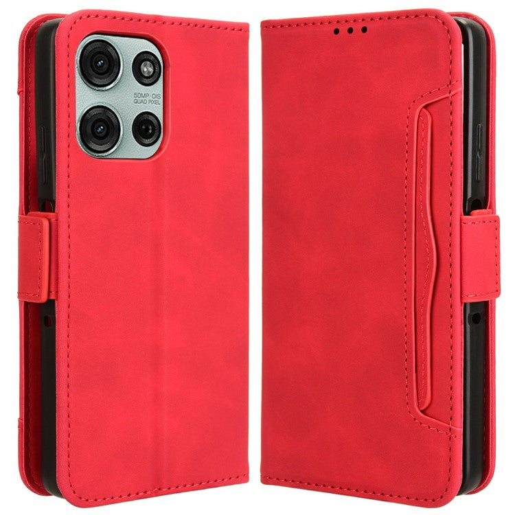 For Motorola Moto G75 5G Leather Case Phone Wallet Cover with Multiple Card Slots - Red