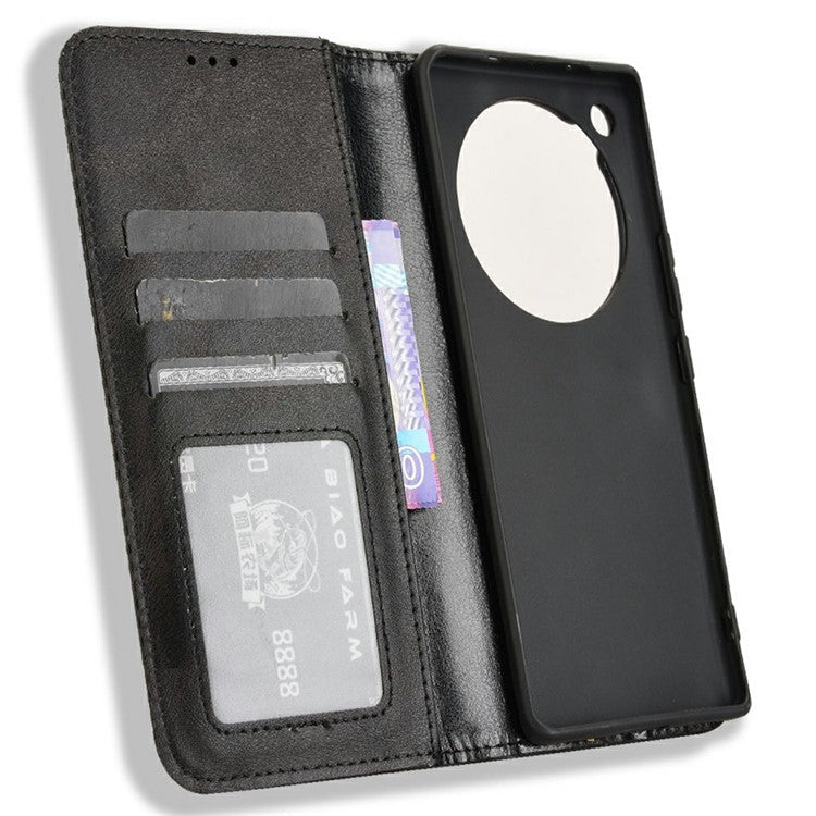 For Infinix Zero 40 5G X6861 Leather Case Wallet Stand Retro Texture Phone Cover - Black