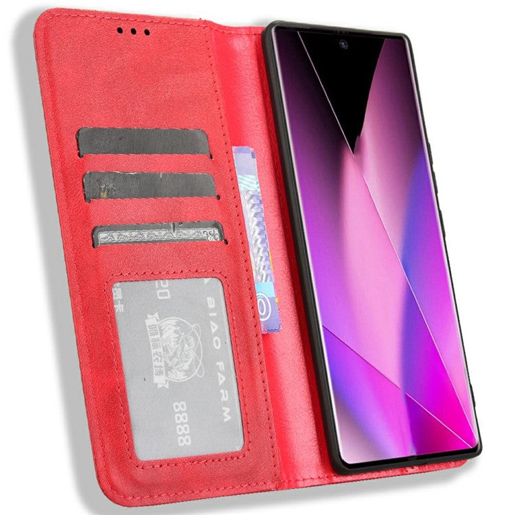 For Infinix Zero 40 5G X6861 Leather Case Wallet Stand Retro Texture Phone Cover - Red