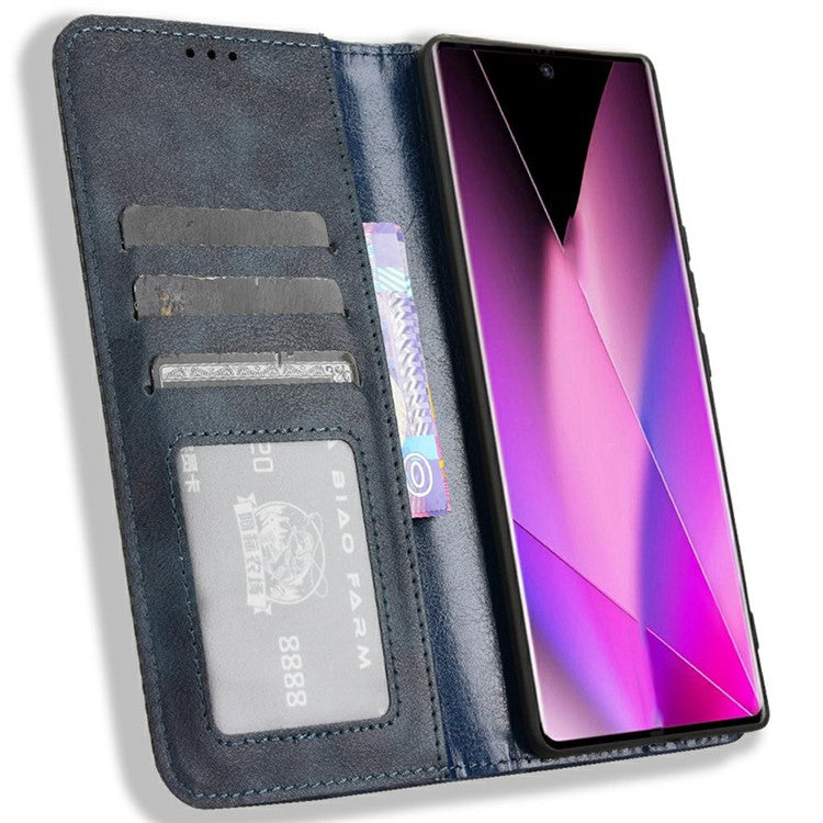 For Infinix Zero 40 5G X6861 Leather Case Wallet Stand Retro Texture Phone Cover - Blue