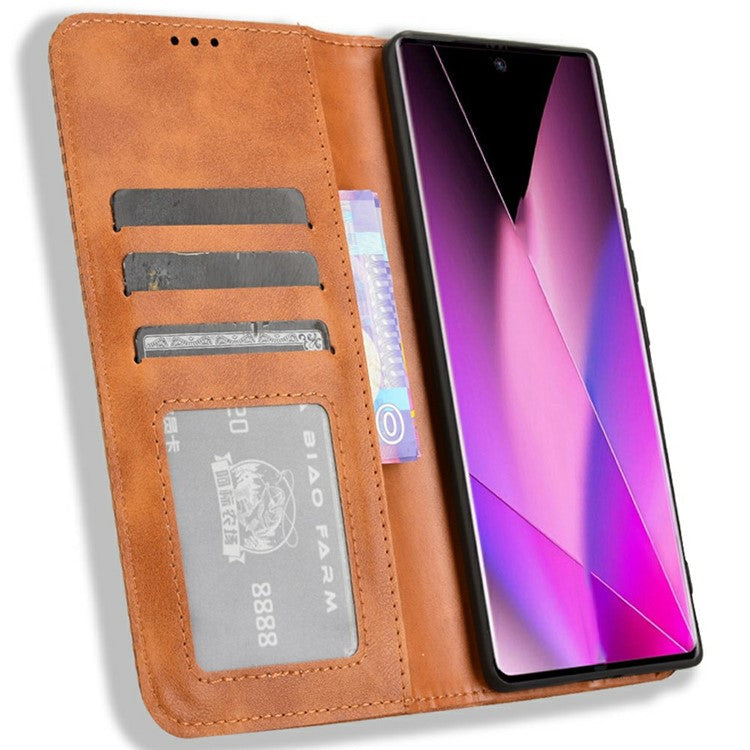 For Infinix Zero 40 5G X6861 Leather Case Wallet Stand Retro Texture Phone Cover - Brown