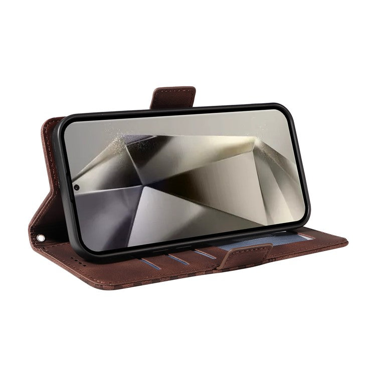For Samsung Galaxy S25 Ultra Case PU Leather Phone Cover Rhombus Starry Imprinted - Brown