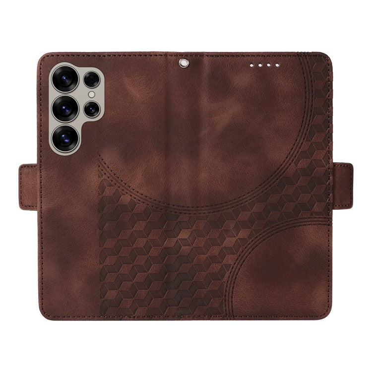 For Samsung Galaxy S25 Ultra Case PU Leather Phone Cover Rhombus Starry Imprinted - Brown