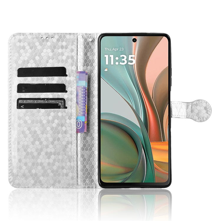 For Motorola Moto G75 5G Wallet Case Dot Pattern Imprint PU Leather Phone Cover - Silver