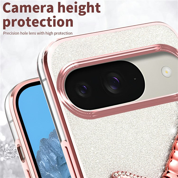 KADEM For Google Pixel 9 Pro / Pixel 9 Case Dragonfly Kickstand TPU Flowers Glitter Phone Cover - Purple