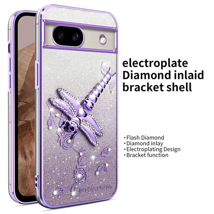 KADEM For Google Pixel 8a Case Dragonfly Kickstand TPU Flowers Glitter Phone Cover - Purple