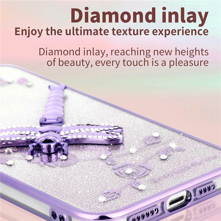 KADEM For Google Pixel 8a Case Dragonfly Kickstand TPU Flowers Glitter Phone Cover - Purple