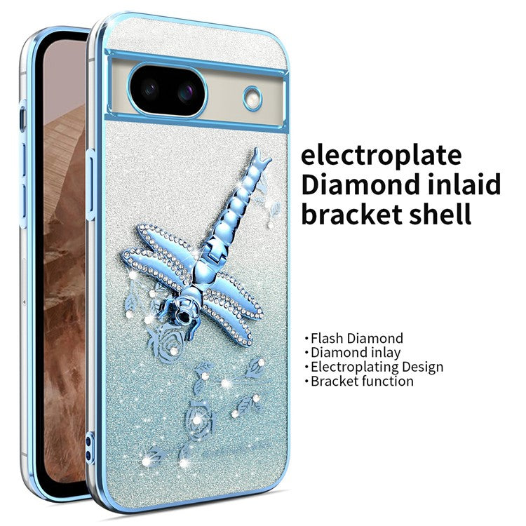 KADEM For Google Pixel 8a Case Dragonfly Kickstand TPU Flowers Glitter Phone Cover - Blue