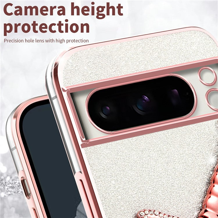 KADEM For Google Pixel 8 Pro Case Dragonfly Kickstand TPU Flowers Glitter Phone Cover - Pink