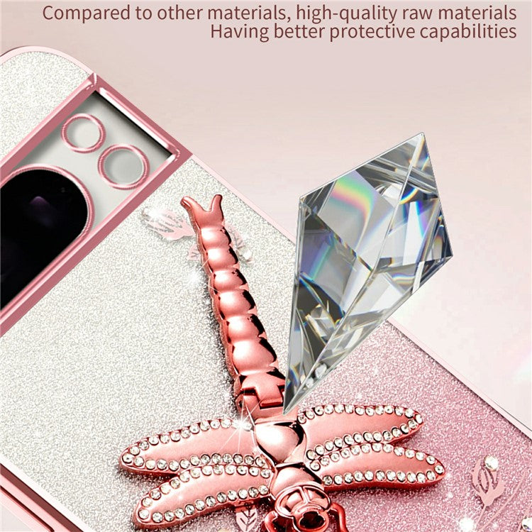 KADEM For Google Pixel 8 Pro Case Dragonfly Kickstand TPU Flowers Glitter Phone Cover - Pink