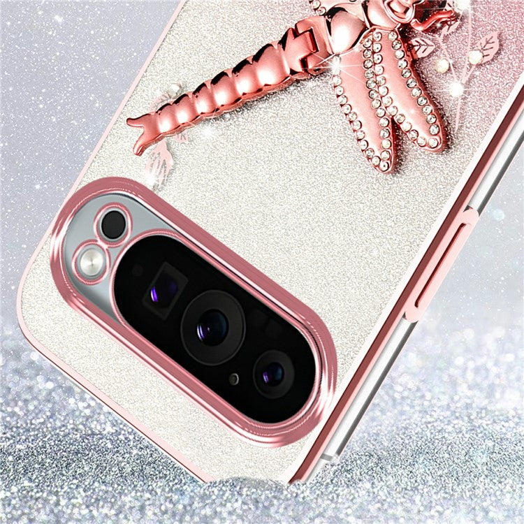 KADEM For Google Pixel 9 Pro XL Case Dragonfly Kickstand TPU Flowers Glitter Phone Cover - Blue