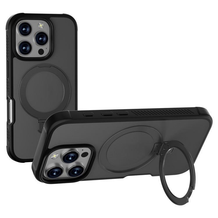 GW20 For iPhone 16 Pro Case Compatible with MagSafe Skin-Touch TPU+PC Kickstand Phone Cover - Black